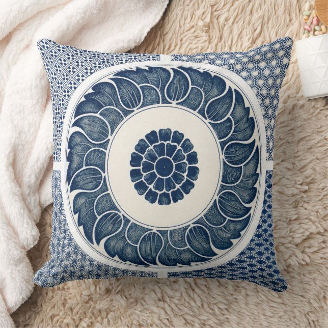 Antique Chinese Blue White Porcelain Pattern Cushion (Blanket)