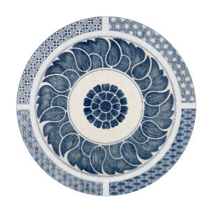 Antique Chinese Blue White Porcelain Pattern Cutting Board