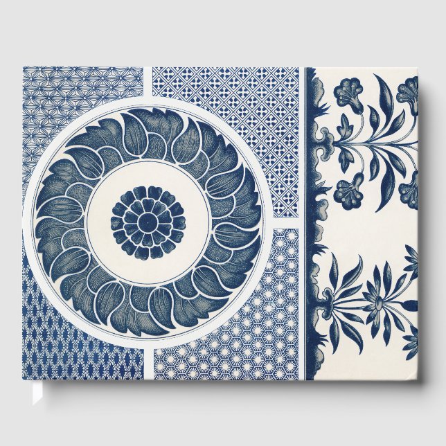 Antique Chinese Blue White Porcelain Pattern Guest Book (Front)