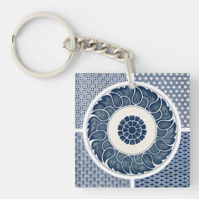 Antique Chinese Blue White Porcelain Pattern Key Ring (Front)