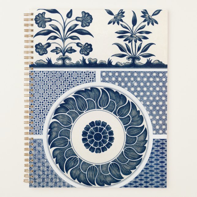 Antique Chinese Blue White Porcelain Pattern Planner (Front)