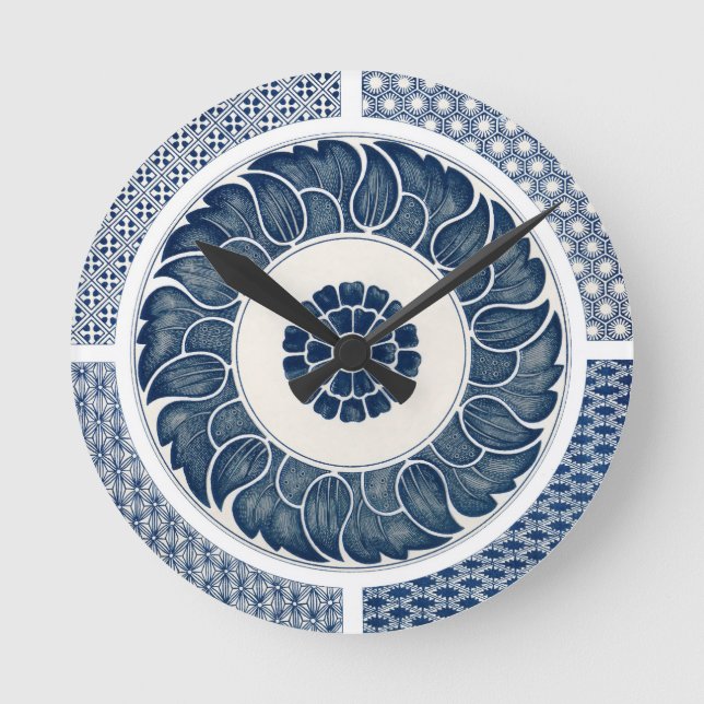 Antique Chinese Blue White Porcelain Pattern Round Clock (Front)