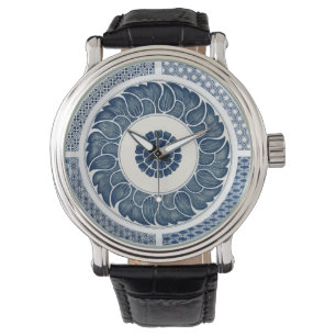 Antique Chinese Blue White Porcelain Pattern Watch