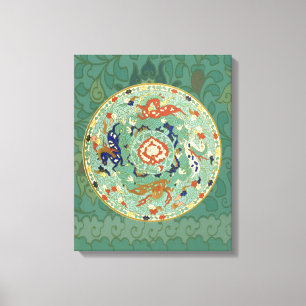 Antique Chinese Circle Blue Green Canvas Print