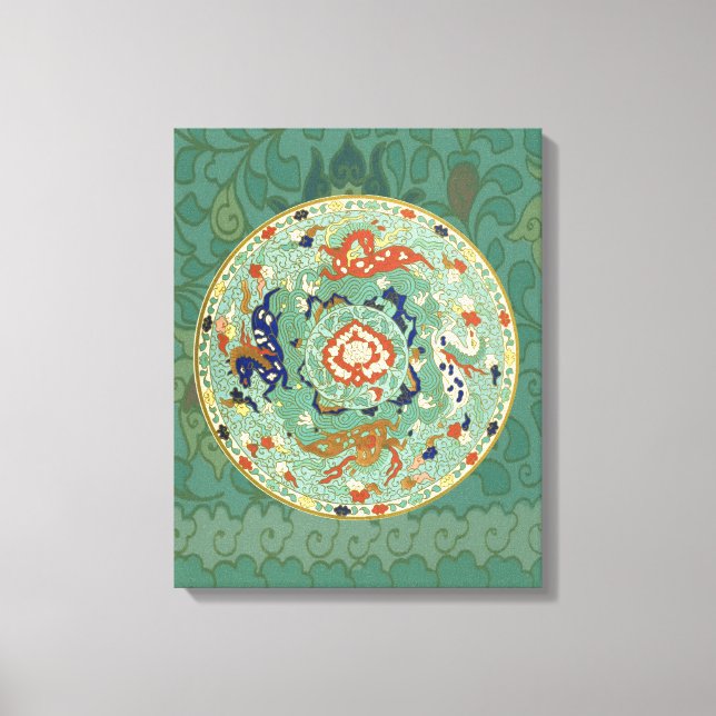 Antique Chinese Circle Blue Green Canvas Print (Front)