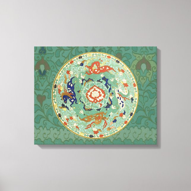 Antique Chinese Circle Blue Green Canvas Print (Front)