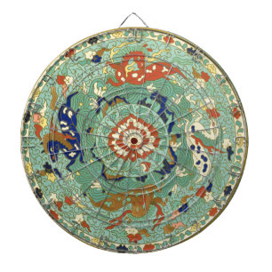 Antique Chinese Circle Blue Green Dartboard