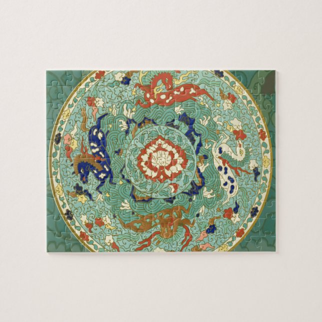 Antique Chinese Circle Blue Green Jigsaw Puzzle (Horizontal)