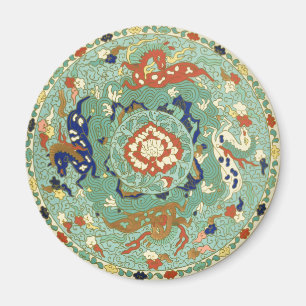 Antique Chinese Circle Blue Green Magnet