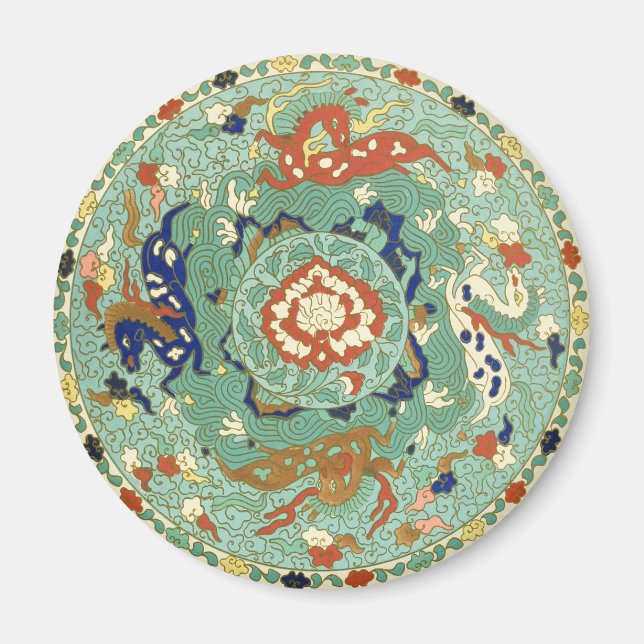 Antique Chinese Circle Blue Green Magnet (Front)