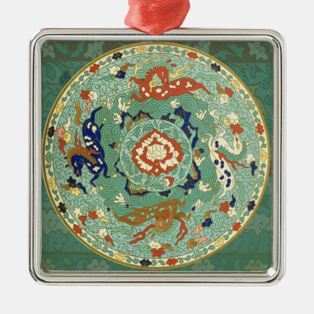 Antique Chinese Circle Blue Green Metal Tree Decoration (Front)