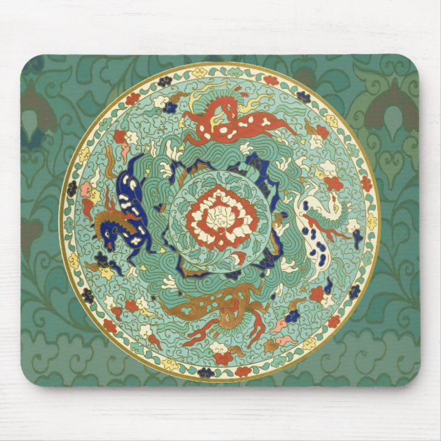 Antique Chinese Circle Blue Green Mouse Pad (Front)