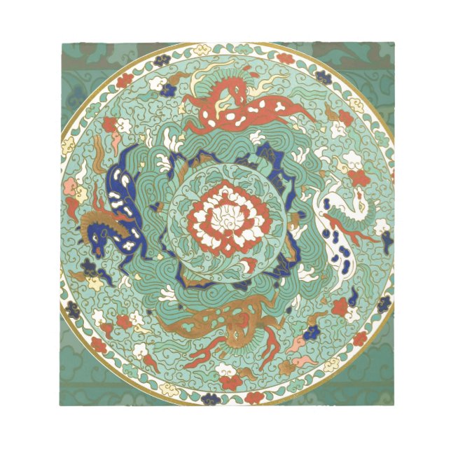 Antique Chinese Circle Blue Green Notepad (Front)