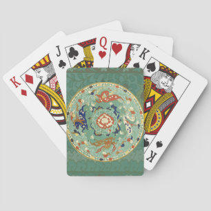 Antique Chinese Circle Blue Green Playing Cards