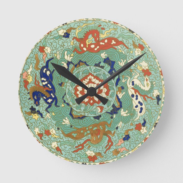 Antique Chinese Circle Blue Green Round Clock (Front)