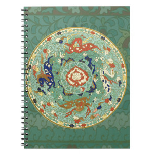 Antique Chinese Circle Blue Green Spiral Notebook