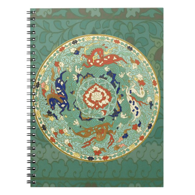 Antique Chinese Circle Blue Green Spiral Notebook (Front)