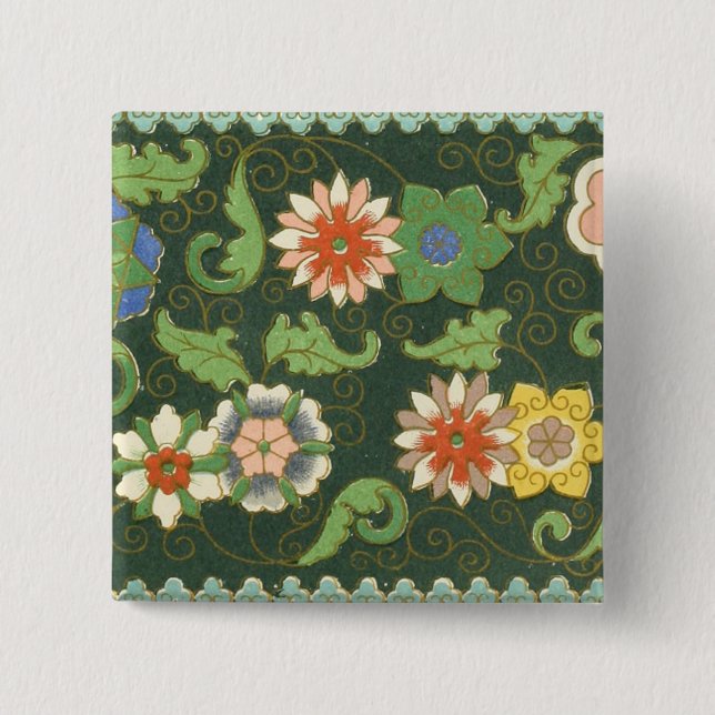 Antique Chinese Cloisonne Pattern: Jade Green 15 Cm Square Badge (Front)