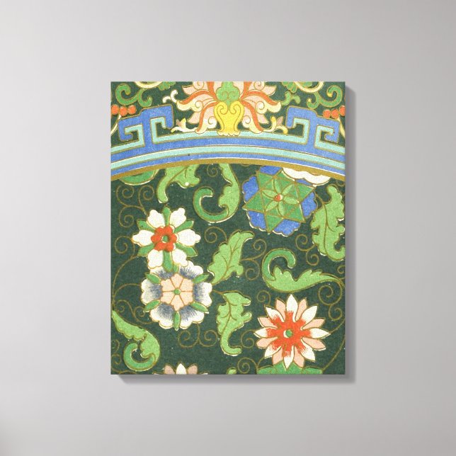 Antique Chinese Cloisonne Pattern: Jade Green Canvas Print (Front)