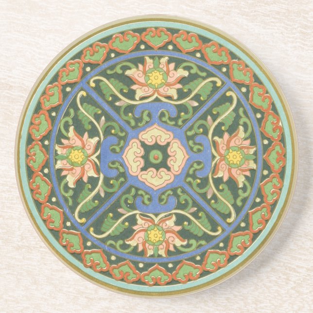 Antique Chinese Cloisonne Pattern: Jade Green Coaster (Front)