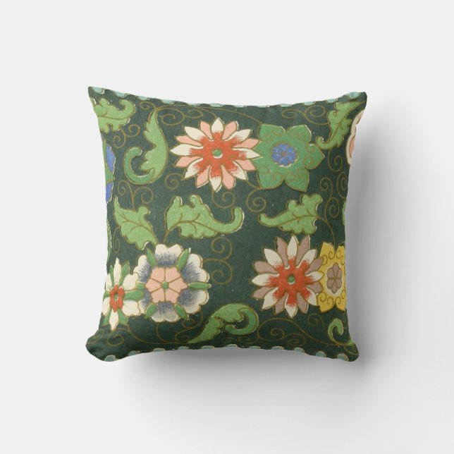 Antique Chinese Cloisonne Pattern: Jade Green Cushion (Front)