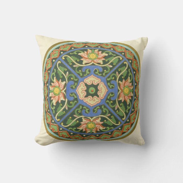 Antique Chinese Cloisonne Pattern: Jade Green Cushion (Front)