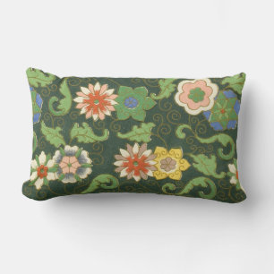 Antique Chinese Cloisonne Pattern: Jade Green Lumbar Cushion