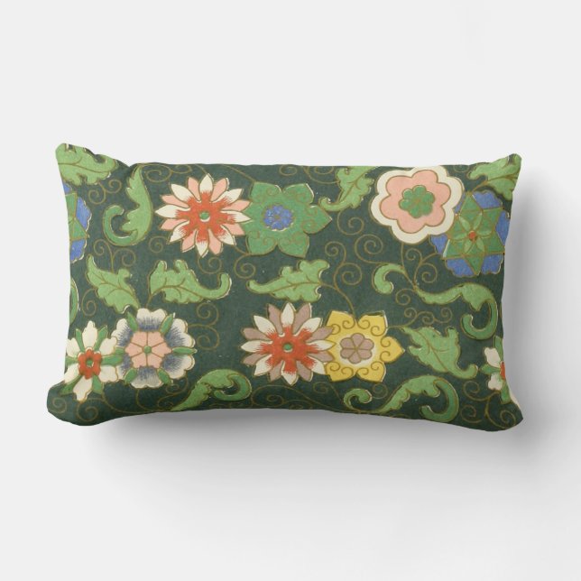 Antique Chinese Cloisonne Pattern: Jade Green Lumbar Cushion (Front)