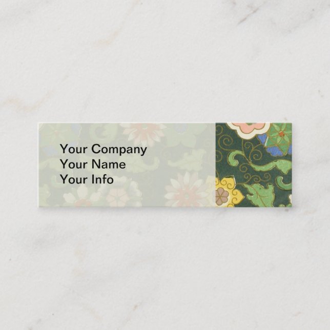 Antique Chinese Cloisonne Pattern: Jade Green Mini Business Card (Front)
