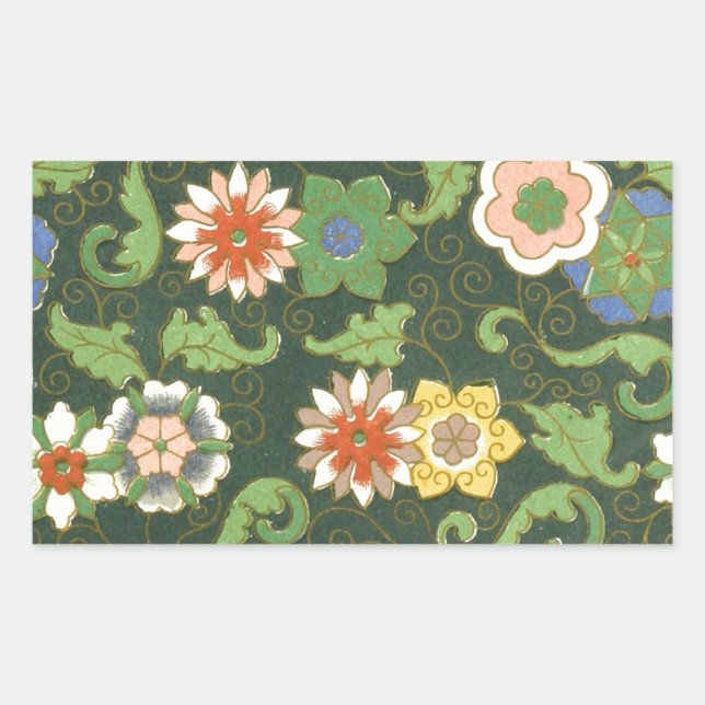 Antique Chinese Cloisonne Pattern: Jade Green Rectangular Sticker (Front)