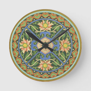 Antique Chinese Cloisonne Pattern: Jade Green Round Clock