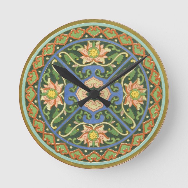 Antique Chinese Cloisonne Pattern: Jade Green Round Clock (Front)