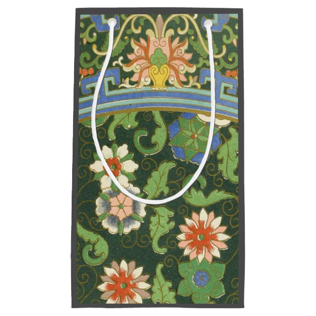 Antique Chinese Cloisonne Pattern: Jade Green Small Gift Bag (Front)