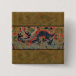 Antique Chinese Dragon Silk Embroidery Pattern 15 Cm Square Badge