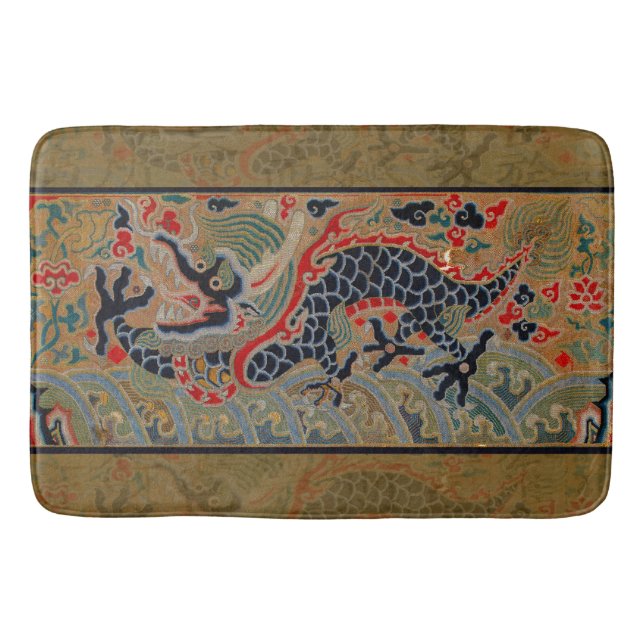 Antique Chinese Dragon Silk Embroidery Pattern Bath Mat (Front)