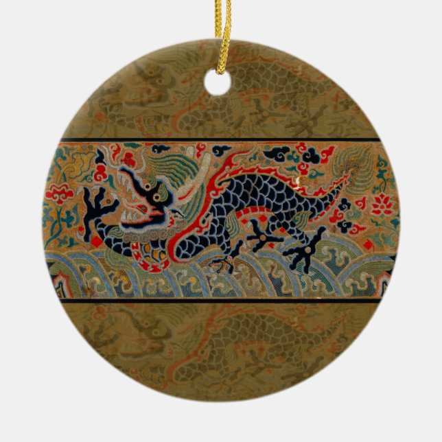 Antique Chinese Dragon Silk Embroidery Pattern Ceramic Tree Decoration (Front)