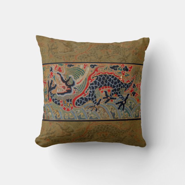 Antique Chinese Dragon Silk Embroidery Pattern Cushion (Front)