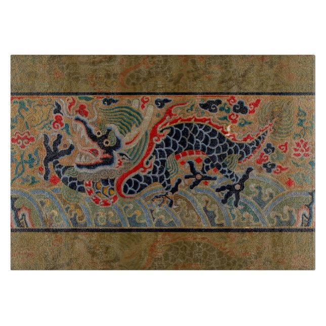 Antique Chinese Dragon Silk Embroidery Pattern Cutting Board (Front)