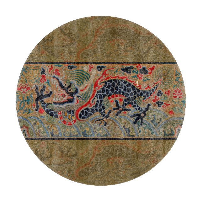 Antique Chinese Dragon Silk Embroidery Pattern Cutting Board (Front)