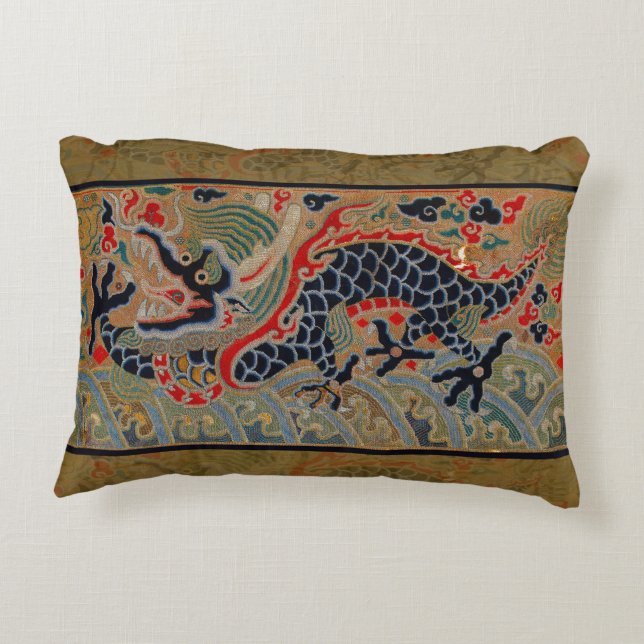 Antique Chinese Dragon Silk Embroidery Pattern Decorative Cushion (Back)