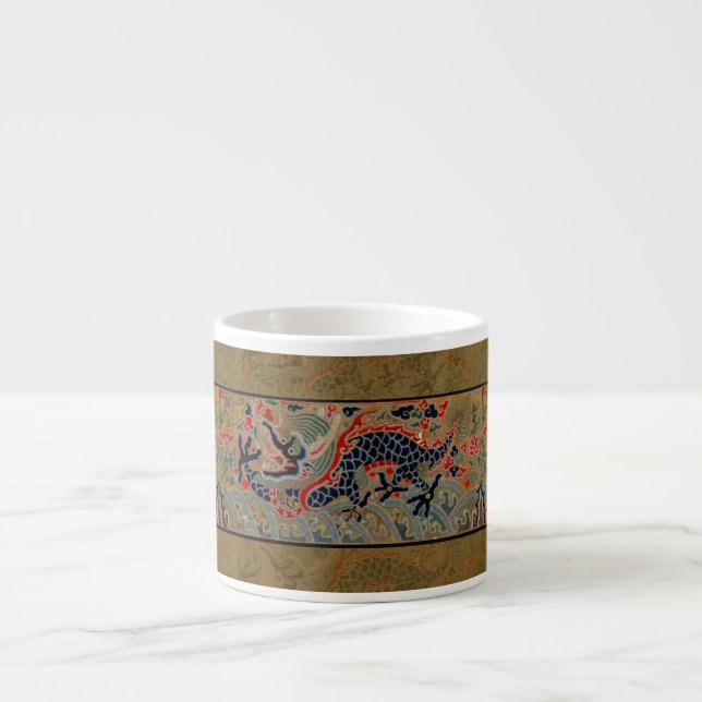 Antique Chinese Dragon Silk Embroidery Pattern Espresso Cup (Front)