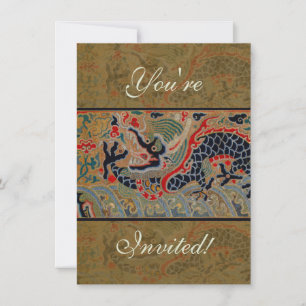 Antique Chinese Dragon Silk Embroidery Pattern Invitation