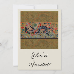 Antique Chinese Dragon Silk Embroidery Pattern Invitation