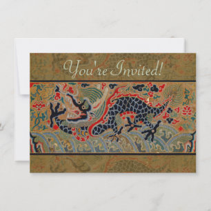Antique Chinese Dragon Silk Embroidery Pattern Invitation