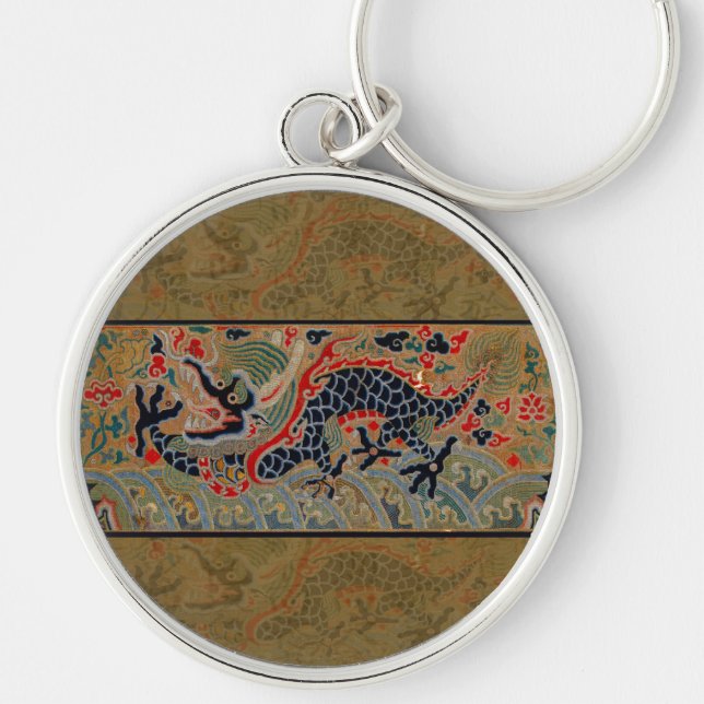 Antique Chinese Dragon Silk Embroidery Pattern Key Ring (Front)