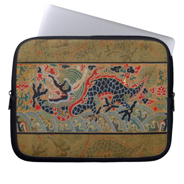 Antique Chinese Dragon Silk Embroidery Pattern Laptop Sleeve (Front)