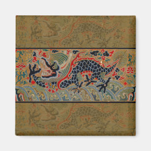 Antique Chinese Dragon Silk Embroidery Pattern Magnet
