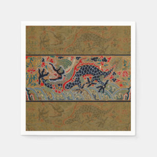 Antique Chinese Dragon Silk Embroidery Pattern Napkin