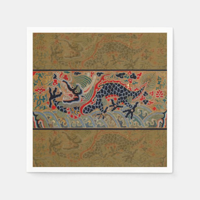 Antique Chinese Dragon Silk Embroidery Pattern Napkin (Front)