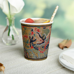 Antique Chinese Dragon Silk Embroidery Pattern Paper Cups